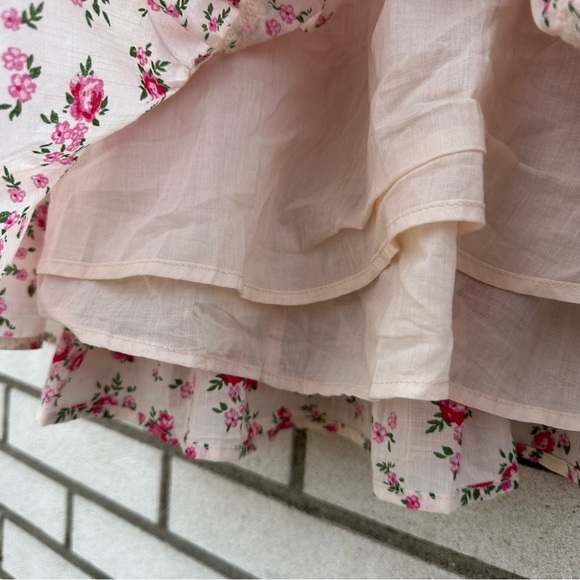 New Look Pink Floral Shirred Puff Sleeve Tie-Back Cotton Smock Mini Dress 14 - Picture 13 of 15